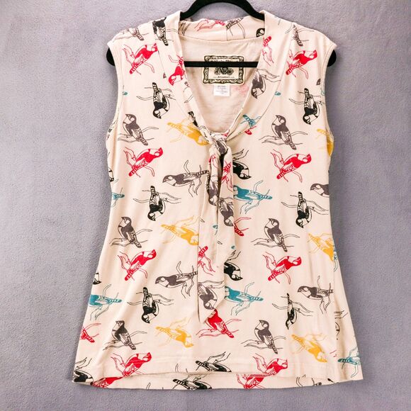 Effie's Heart Tops - Effie's Heart Cotton Bird Print Faux Tie Front Tank Top XL